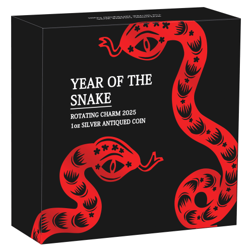 1 oz 2025 Lunar Year of the Snake Rotating Charm Antiqued Silver Coin | Perth Mint