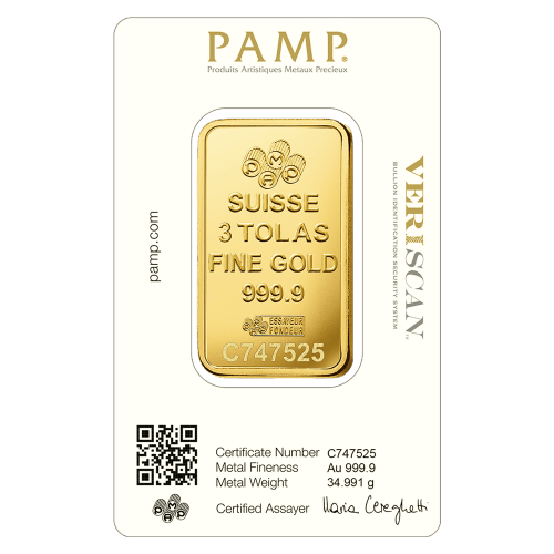 3 Tolas Fortuna Gold Bar | PAMP Suisse