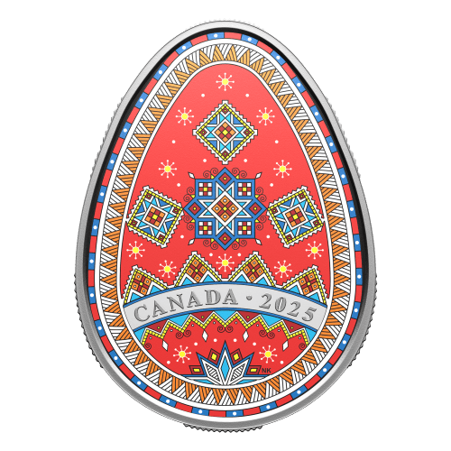 1 oz 2025 Pysanka Egg Shaped Colourized Silver Coin | Royal Canadian Mint