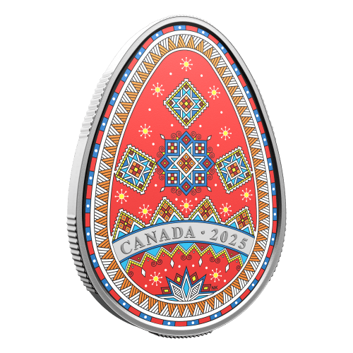 1 oz 2025 Pysanka Egg Shaped Colourized Silver Coin | Royal Canadian Mint