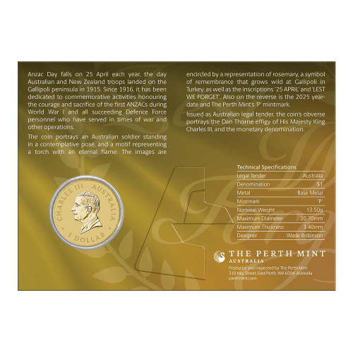 $1 2025 Anzac Day Bronze Coin in Card | Perth Mint