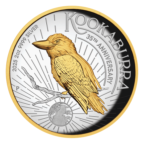 2 oz 2025 Australian Kookaburra High Relief Gilded Silver Coin | Perth Mint