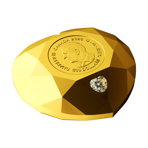 2025 Ideal Cut Heart Shaped Diamond Heart Shaped Gold Coin | Royal Canadian Mint