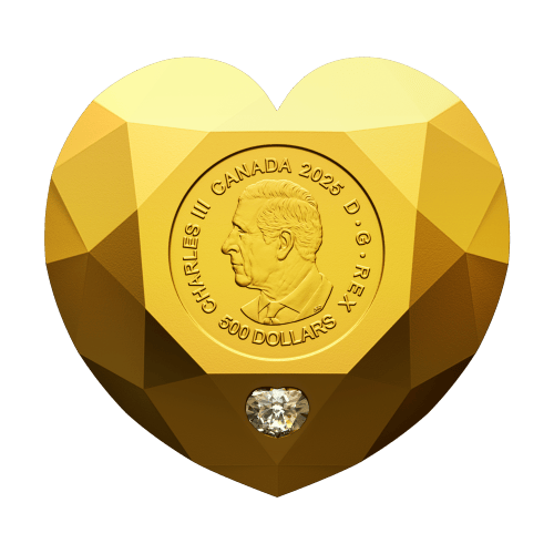 2025 Ideal Cut Heart Shaped Diamond Heart Shaped Gold Coin | Royal Canadian Mint