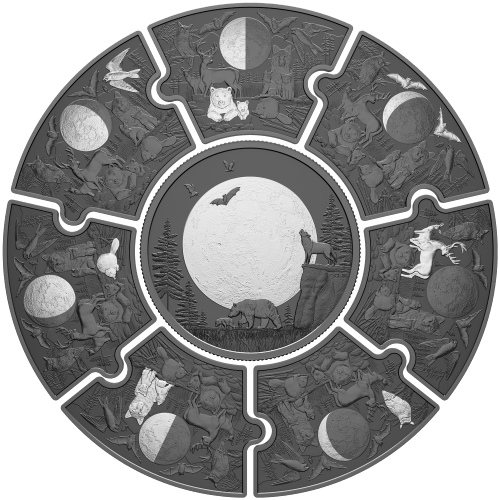Set of 8 x 2025 Moon Phases Black Rhodium Plated Puzzle Silver