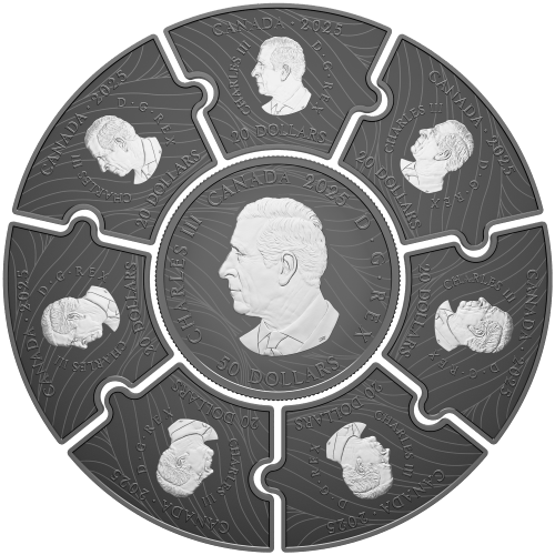 Set of 8 x 2025 Moon Phases Black Rhodium Plated Puzzle Silver