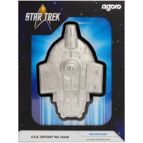3 oz 2025 Star Trek Ships Series: U.S.S. Defiant Shaped Silver Coin | Agoro by New Zealand Mint