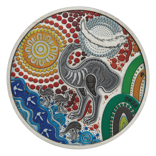 2 oz 2025 Australian Emu Utingat Colourized Antiqued Silver Coin | Perth Mint