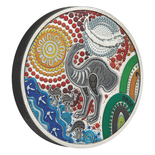 2 oz 2025 Australian Emu Utingat Colourized Antiqued Silver Coin | Perth Mint