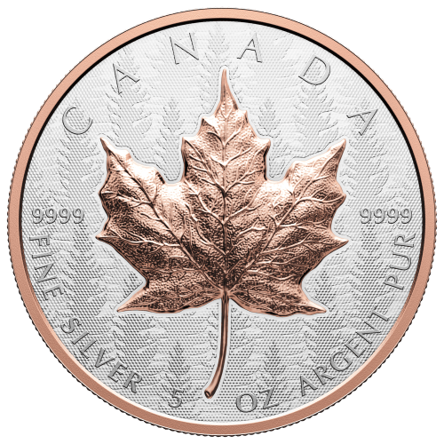 5 oz 2025 Ultra High Relief Maple Leaf Rose Gold Plated Reverse Proof Silver Coin | Royal Canadian Mint