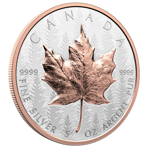 5 oz 2025 Ultra High Relief Maple Leaf Rose Gold Plated Reverse Proof Silver Coin | Royal Canadian Mint