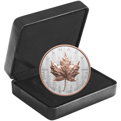 Silver Gold Reafページ 5 oz 2025 Ultra High Relief Maple Leaf Rose Gold Plated Reverse