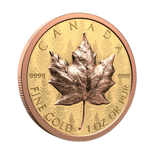 1 oz 2025 Ultra High Relief Maple Leaf Rose Gold Plated Reverse Proof Gold Coin | Royal Canadian Mint