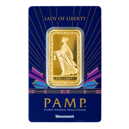 1 oz Newmont Mine Lady of Liberty Gold Bar | PAMP Suisse | Silver