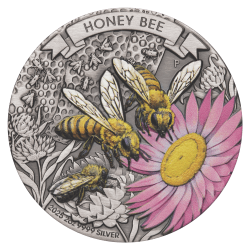 2 oz 2025 Australian Honey Bee Colourized Antiqued Silver Coin | Perth Mint