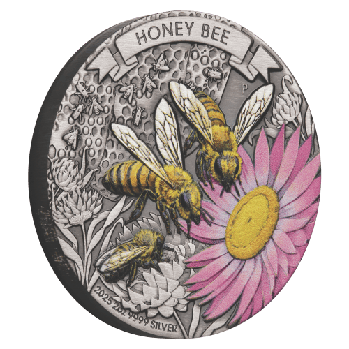 2 oz 2025 Australian Honey Bee Colourized Antiqued Silver Coin | Perth Mint