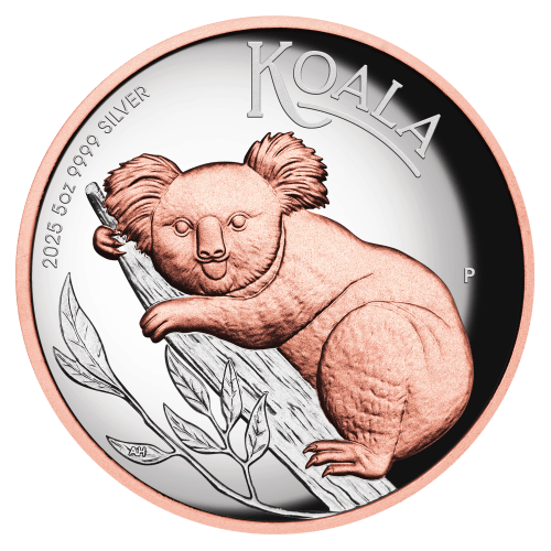 5 oz 2025 Australian Koala Rose Gold Plated High Relief Proof Gilded Silver Coin | Perth Mint