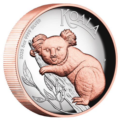 5 oz 2025 Australian Koala Rose Gold Plated High Relief Proof Gilded Silver Coin | Perth Mint