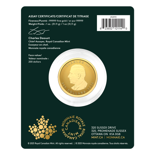 1 oz 2026 Purest Maple Leaf 99999 Fine Reverse Proof Gold Coin | Royal Canadian Mint