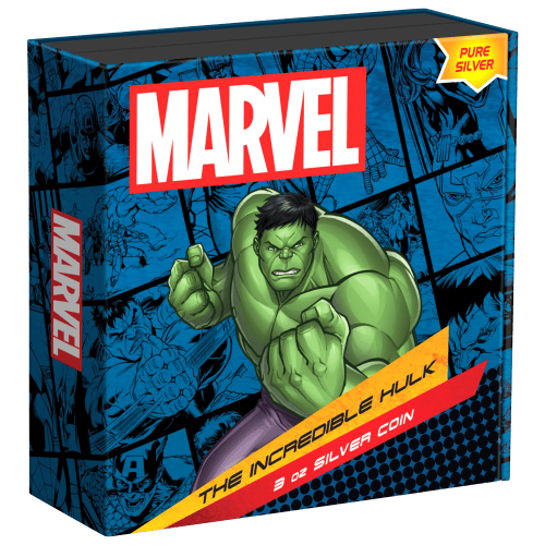 3 oz 2024 Marvel Classic: Incredible Hulk Colourized Silver Coin | Agoro by New Zealand Mint