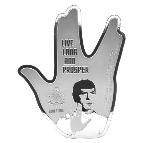 1 oz Star Trek: Vulcan Salute Shaped Silver Coin | Agoro by New Zealand Mint