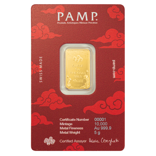5 gram 2025 Good Luck: Yellow Dragon Gold Bar | PAMP Suisse