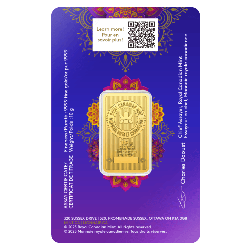 10 gram 2025 Celebrate Diwali Gold Bar | Royal Canadian Mint