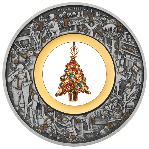 2 oz 2025 Santa's Workshop Antiqued Colourized Silver Coin | Perth Mint