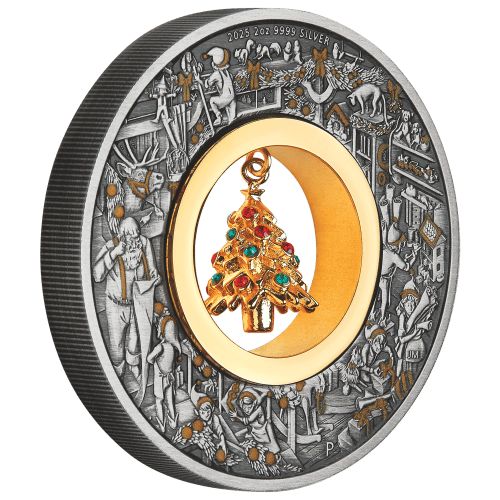 2 oz 2025 Santa's Workshop Antiqued Colourized Silver Coin | Perth