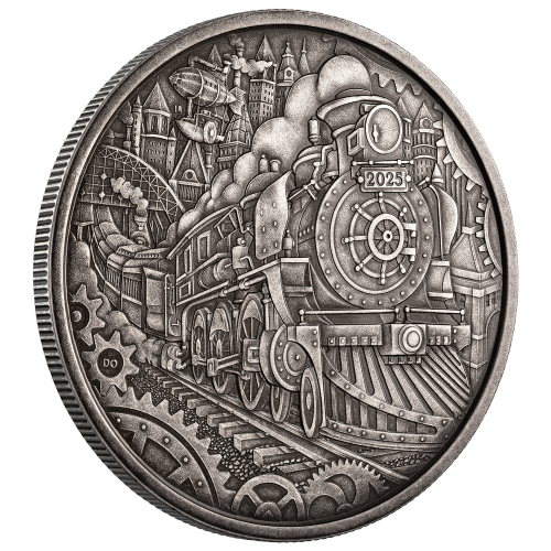 3 oz 2025 A Whimsical Tale: Steam Locomotive Antiqued Silver Coin | Royal Canadian Mint