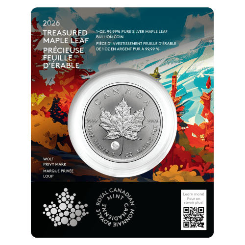 1 oz 2026 Treasured Maple Leaf: Wolf Privy Mark Silver Coin 1 oz 2026 Treasured Maple Leaf: Wolf Privy Mark Silver Coin