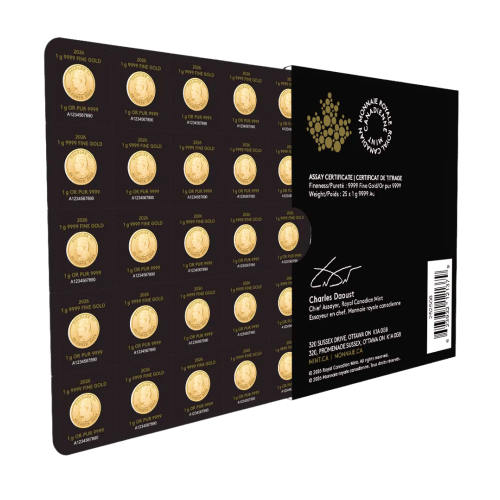 25 gram (25 x 1 g) 2026 MapleGram Sheet of Gold Coins | Royal Canadian Mint