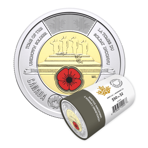 2025 Honouring Canada's Unknown Soldier Colourized $2 Coin Roll | Royal Canadian Mint