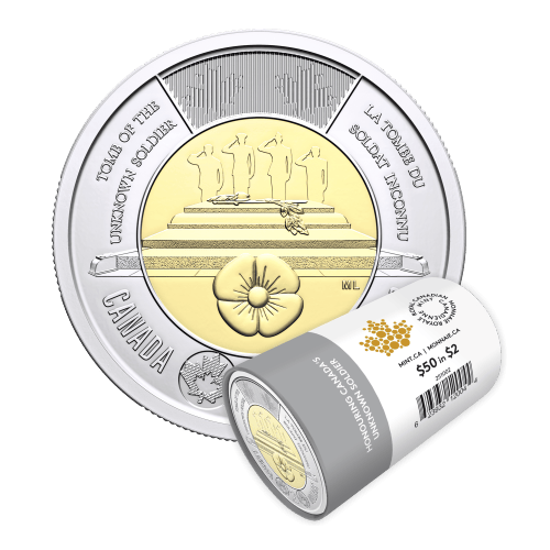 2025 Honouring Canada's Unknown Soldier Non Colourized $2 Coin Roll | Royal Canadian Mint