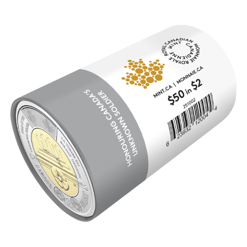 2025 Honouring Canada's Unknown Soldier Non Colourized $2 Coin Roll | Royal Canadian Mint