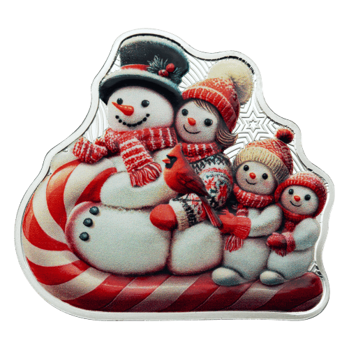 1 oz 2025 Snowman Sleigh Ride Colourized Shaped Silver Coin | PAMP Suisse