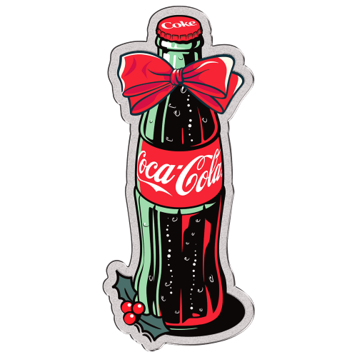 1 oz Holiday Coca-Cola Bottle Colourized Shaped Silver Coin | PAMP