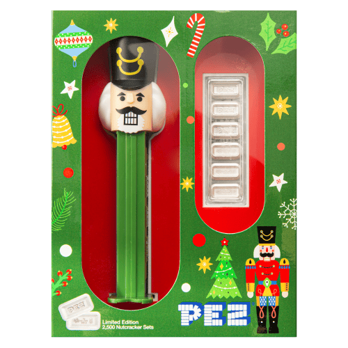 Set of 6 x 5 gram Christmas: Nutcracker PEZ Dispenser Silver Bars | PAMP Suisse