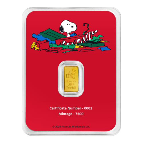 0.5 gram Peanuts: Charlie Brown and Snoopy Christmas Gold Bar | PAMP Suisse