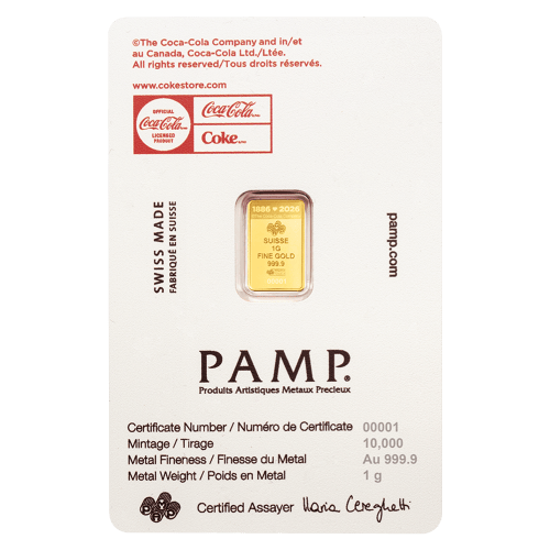 1 gram 2026 Coca-Cola Valentine's Day Gold Bar | PAMP Suisse