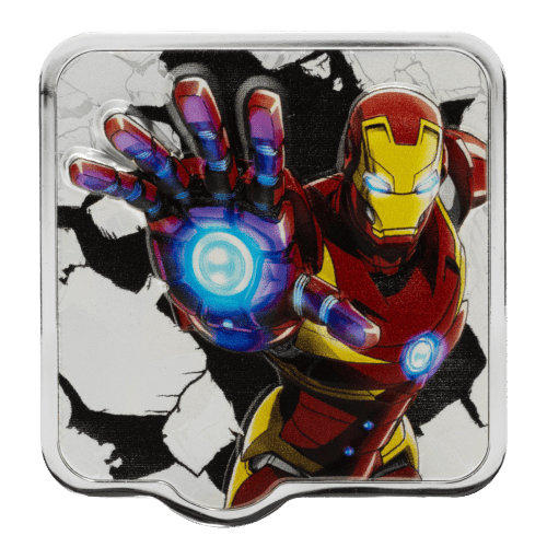 2 oz Marvel Smash Series: Iron Man ZAPT Ultra High Relief Colourized Shaped Silver Coin | Agoro by New Zealand Mint