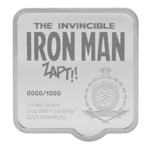 2 oz Marvel Smash Series: Iron Man ZAPT Ultra High Relief Colourized Shaped Silver Coin | Agoro by New Zealand Mint