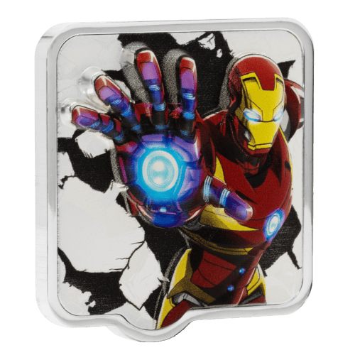 2 oz Marvel Smash Series: Iron Man ZAPT Ultra High Relief Colourized Shaped Silver Coin | Agoro by New Zealand Mint