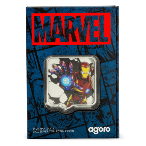 2 oz Marvel Smash Series: Iron Man ZAPT Ultra High Relief Colourized Shaped Silver Coin | Agoro by New Zealand Mint