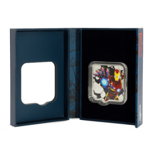 2 oz Marvel Smash Series: Iron Man ZAPT Ultra High Relief Colourized Shaped Silver Coin | Agoro by New Zealand Mint