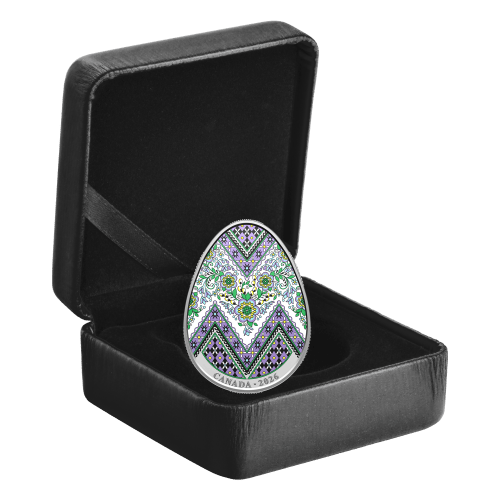 1 oz 2026 Pysanka Egg Shaped Colourized Proof Silver Coin | Royal
