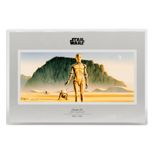 1 oz Star Wars Concept Art: C-3PO and R2D2 Colourized Silver Foil | Agoro by New Zealand Mint
