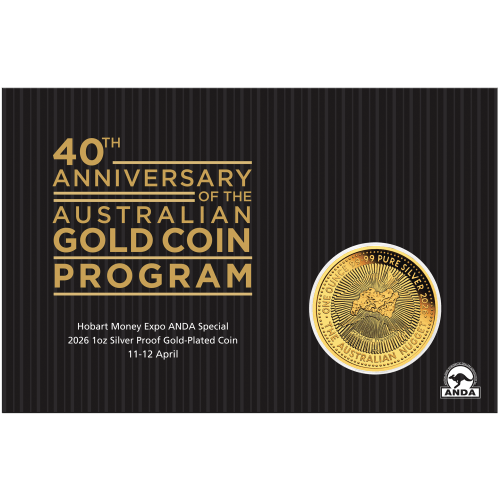 1 oz Hobart Money Expo ANDA Show: Australian Nugget Gold Plated Proof Silver Coin | Perth Mint