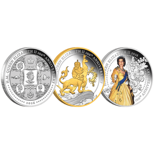 Set of 3 x 1 oz 2026 100th Anniversary of the Birth of Queen Elizabeth II Silver Coins | Perth Mint