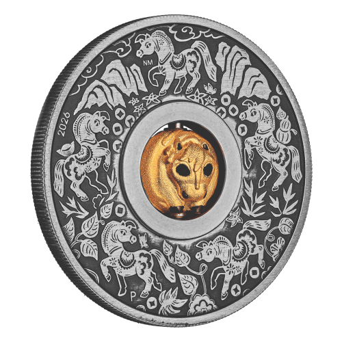 1 oz 2026 Lunar Year of the Horse Rotating Charm Antiqued Silver Coin | Perth Mint